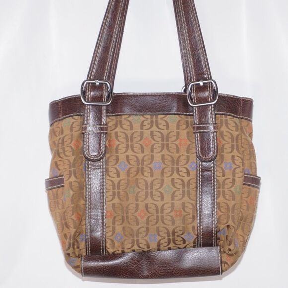 Fossil Brown Shoulder Bag with Unique Floral Logo Pattern - Picture 2 of 10
